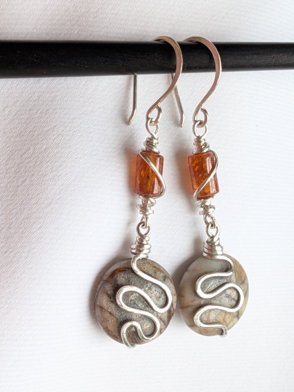 Sterling Silver Jasper Earrings with Bold Hessonite Garnet